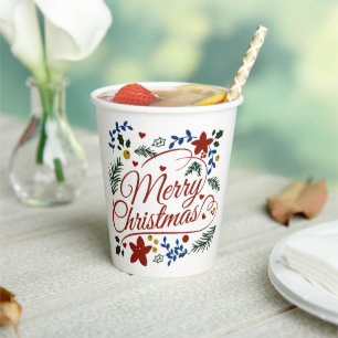 Blumiges Frohe Weihnachten Pappbecher