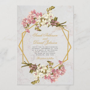 Blumiges geometrisches Marmor Gold Rosa Orchideen Einladung