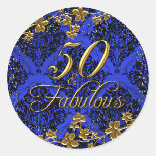 Blumiges Gold Blau 50 & Fabelhaftes Geburtstag-Sti Runder Aufkleber