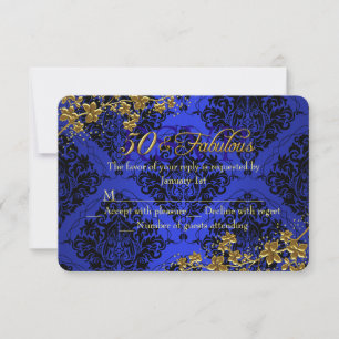 Blumiges Gold Königliches Blau 50 Fabelhafter Gebu RSVP Karte