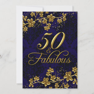 Blumiges Gold Königliches Blau 50 & Fantastische E Einladung