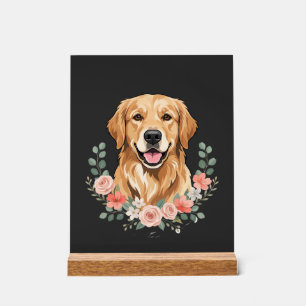 Blumiges Golden Retriever-Hund-Porträt Sublimation Acrylschild