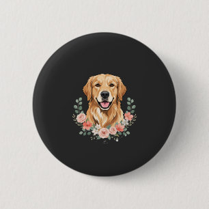 Blumiges Golden Retriever-Hund-Porträt Sublimation Button