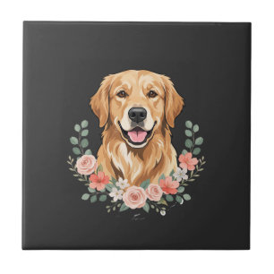 Blumiges Golden Retriever-Hund-Porträt Sublimation Fliese