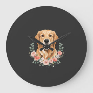 Blumiges Golden Retriever-Hund-Porträt Sublimation Große Wanduhr