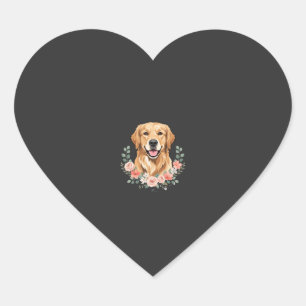 Blumiges Golden Retriever-Hund-Porträt Sublimation Herz-Aufkleber