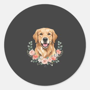 Blumiges Golden Retriever-Hund-Porträt Sublimation Runder Aufkleber