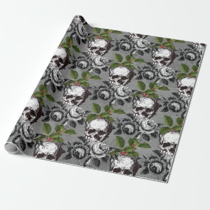 Blumiges Gothic-Grunge-Christmas-Totenkopf-Muster Geschenkpapier