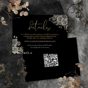 Blumiges gotisches QR-Code Gold Hochzeitsdetails Begleitkarte