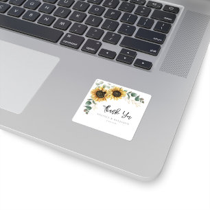 Blumiges Grün Sonnenblumenblüten Hochzeits Dankesc Quadratischer Aufkleber