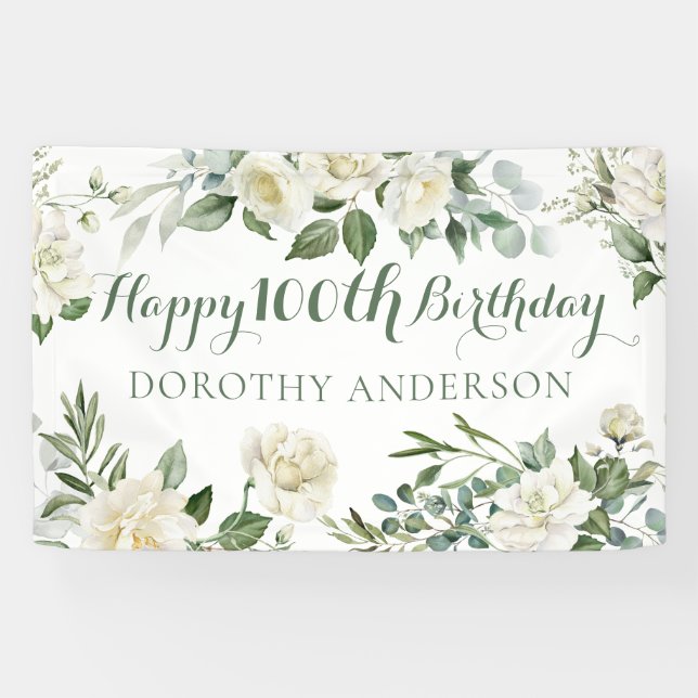 Blumiges Happy 100. Geburtstag Banner (Horizontal)