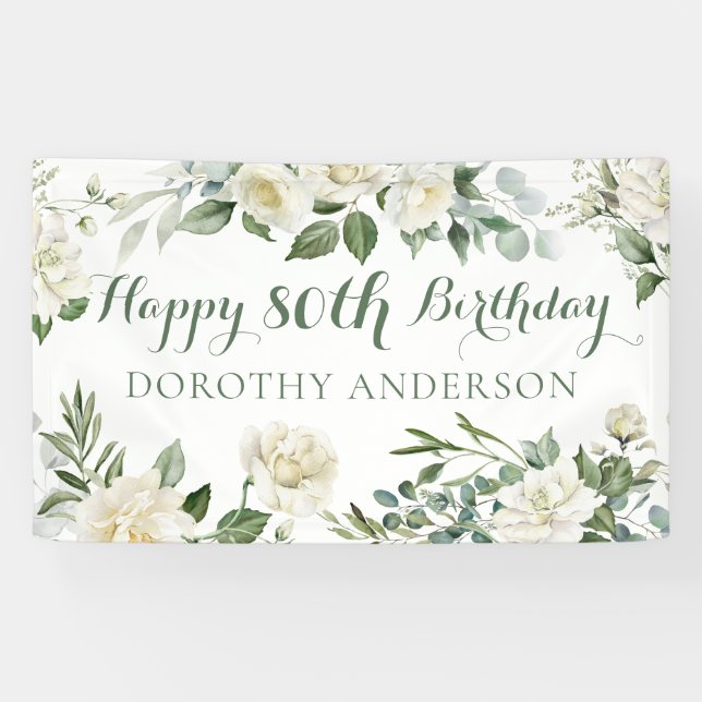Blumiges Happy 80. Geburtstag Banner (Horizontal)