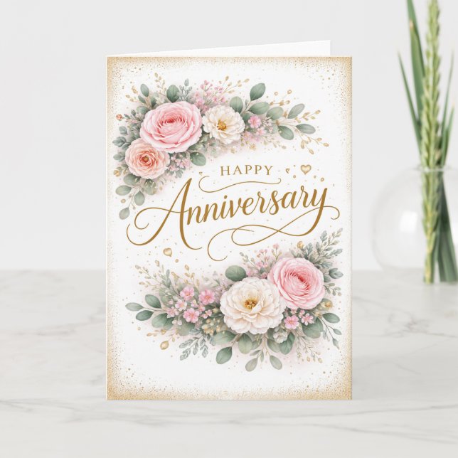 Blumiges Happy Anniversary Karte (Vorderseite)