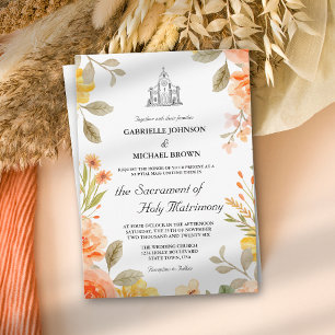 Blumiges Hellorange Kirchen-Hochzeitsmesse Hochzei Einladung