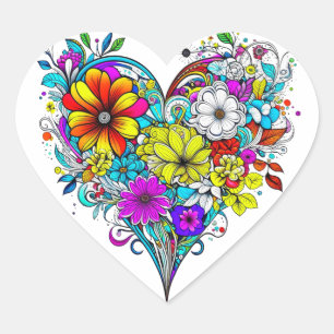 Blumiges Herz Bunt Herz-Aufkleber