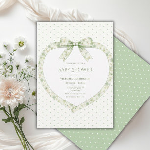 Blumiges Herz Vintage Salbeigrün Baby Einladung