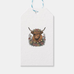Blumiges Highland-Kuh-Vintage-Stichdesign_1 Geschenkanhänger