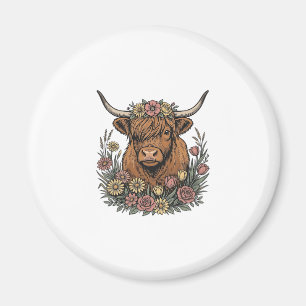 Blumiges Highland-Rind Vintage-Stichdesign_1 Magnet