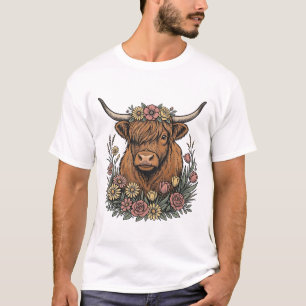 Blumiges Highland-Rind Vintage-Stichdesign_1 T-Shirt