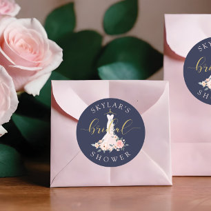 Blumiges Hochzeitskleid Navy Brautparty Runder Aufkleber