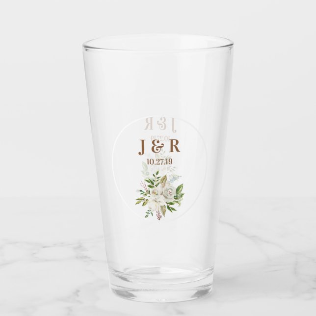 Blumiges Hochzeitsmonogramm Glas (Vorderseite)
