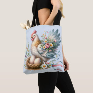 Blumiges Huhn mit Eiern Vintage Farmhouse Charme
