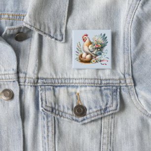 Blumiges Huhn mit Eiern Vintage Farmhouse Charme Button
