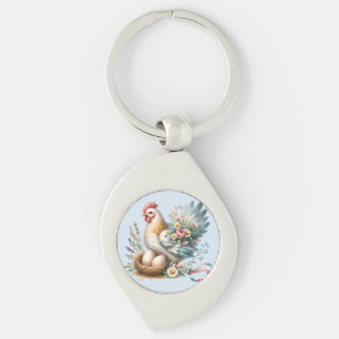 Blumiges Huhn mit Eiern Vintage Farmhouse Charme Schlüsselanhänger
