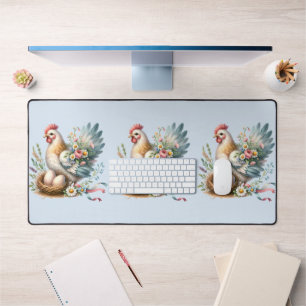 Blumiges Huhn mit Eiern Vintage Farmhouse Charme Schreibtischunterlage