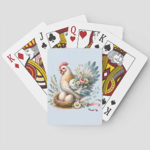 Blumiges Huhn mit Eiern Vintage Farmhouse Charme Spielkarten