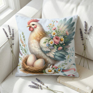 Blumiges Huhn mit Eiern Vintage-Landhaus-Charme Kissen