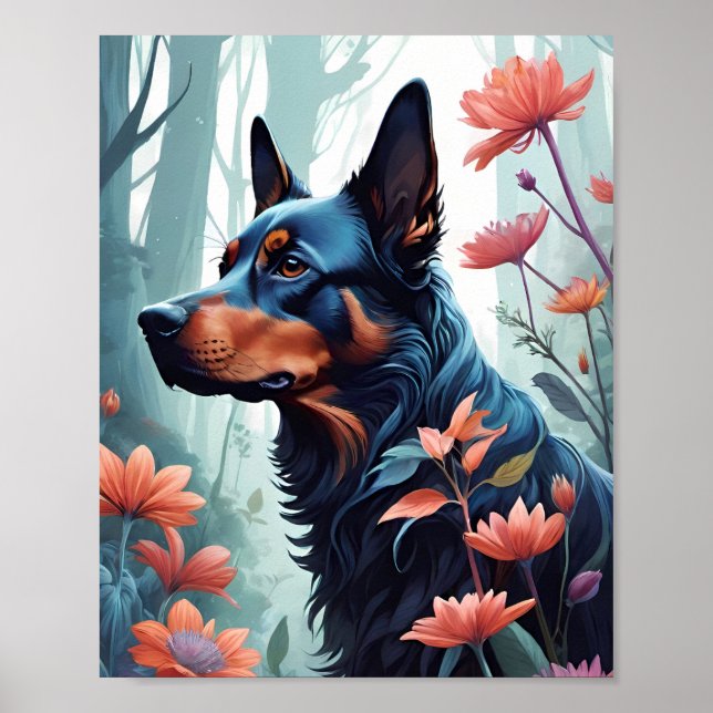 Blumiges Hundedesign-Poster Poster (Vorne)