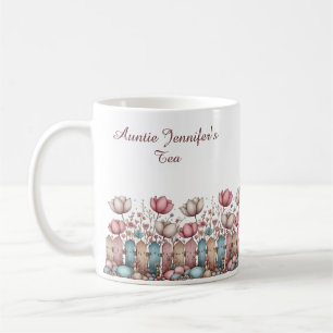 Blumiges Land Cottagecore Holzlattenzaun Kaffeetasse