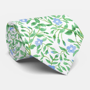 Blumiges Landhausstil Blau Weiß Immergrün Muster Krawatte