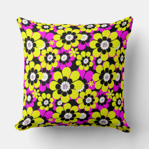 Blumiges leuchtendes Neonmuster karmesinrot und ge Kissen
