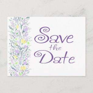 Blumiges Lila Save the Date Hochzeit Blumen Ankündigungspostkarte