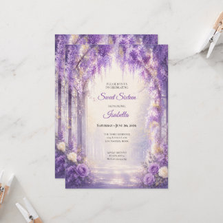 Blumiges Lila Sweet Sixteen Einladung