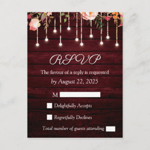 Blumiges Marineholz Rustikale Hochzeits-RSVP Postkarte