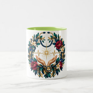 Blumiges medizinisches Symbol Kranz Zweifarbiges T Zweifarbige Tasse