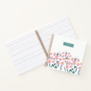 Blumiges modernes Gänseblümchen blau Mädchen elega Notizbuch