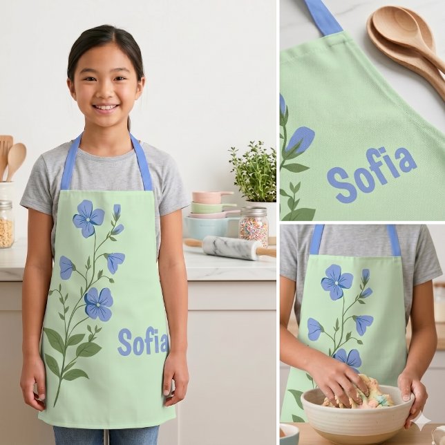 Blumiges modernes Gänseblümchen blau Mädchen elega Schürze (Von Creator hochgeladen)