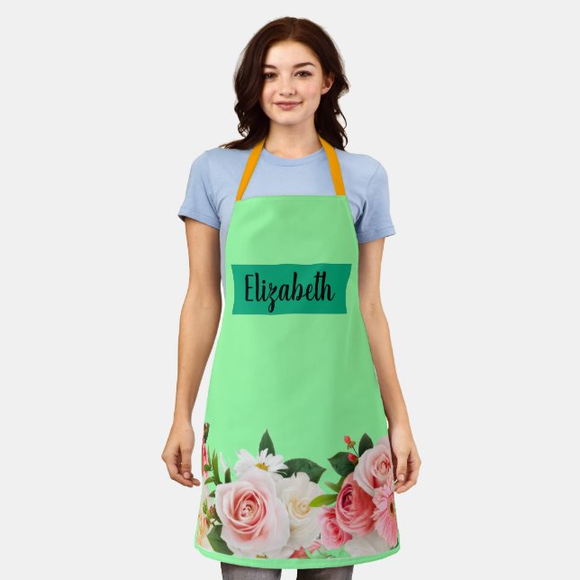 Blumiges modernes Gänseblümchen grün Mädchenhaft e Schürze (Getragen)