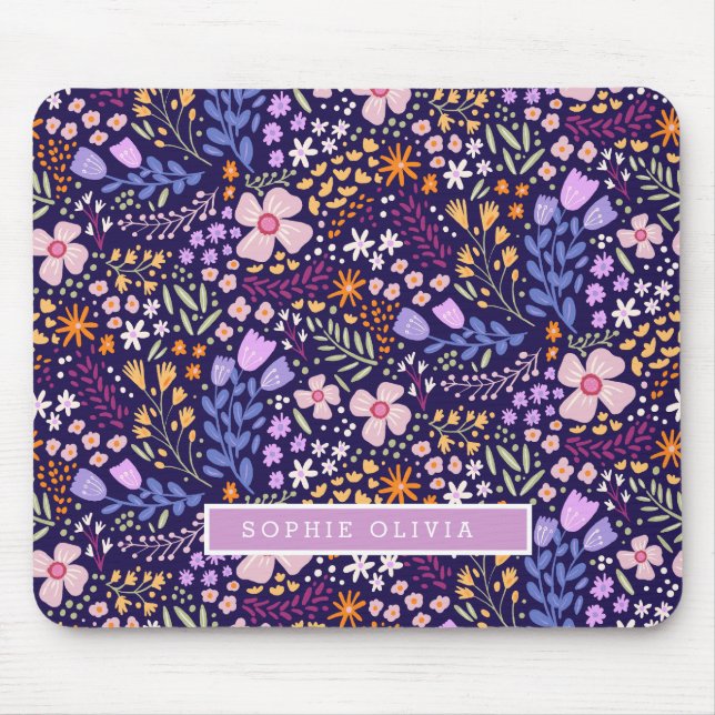 Blumiges modernes Wildblumen-Mädchen-elegantes sti Mousepad (Vorne)