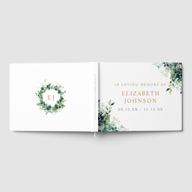 Blumiges Monogramm In Loving Memory Trauerfeier Gästebuch (Voll)