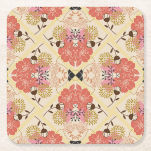 Blumiges nahtloses Vintage-Musterdesign. Rechteckiger Pappuntersetzer