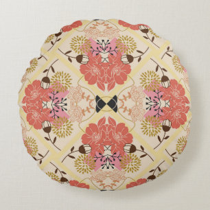 Blumiges nahtloses Vintage-Musterdesign. Rundes Kissen