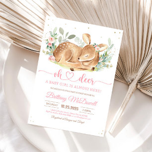 Blumiges Oh-Hirsch-Mädchen-Baby-Party-Einladung Einladung