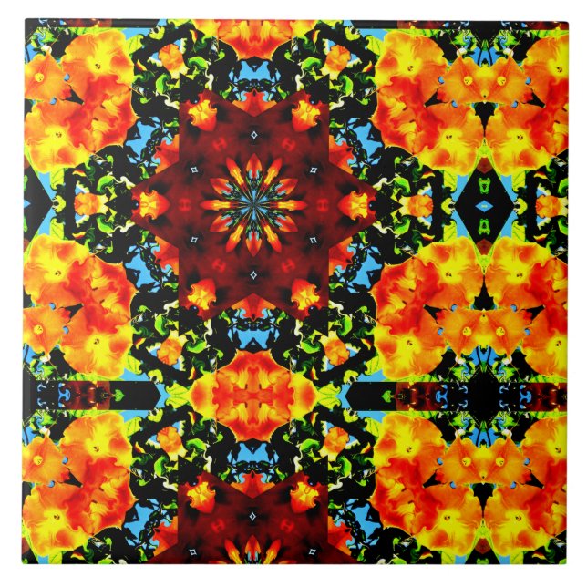 Blumiges Orange Fliese (Vorderseite)