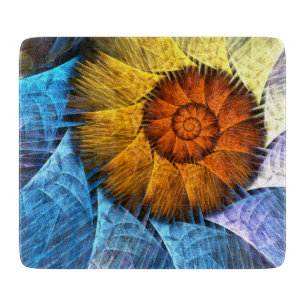 Blumiges Orange Gelb Blau Abstraktes Kunstwerk Schneidebrett