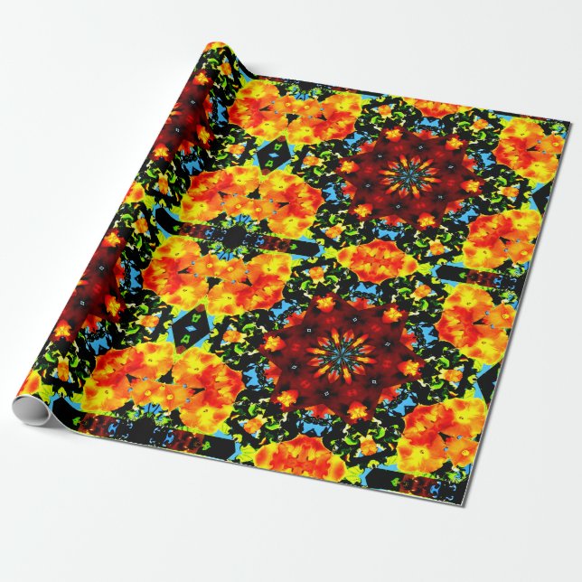 Blumiges Orange Geschenkpapier (Ungerollt)